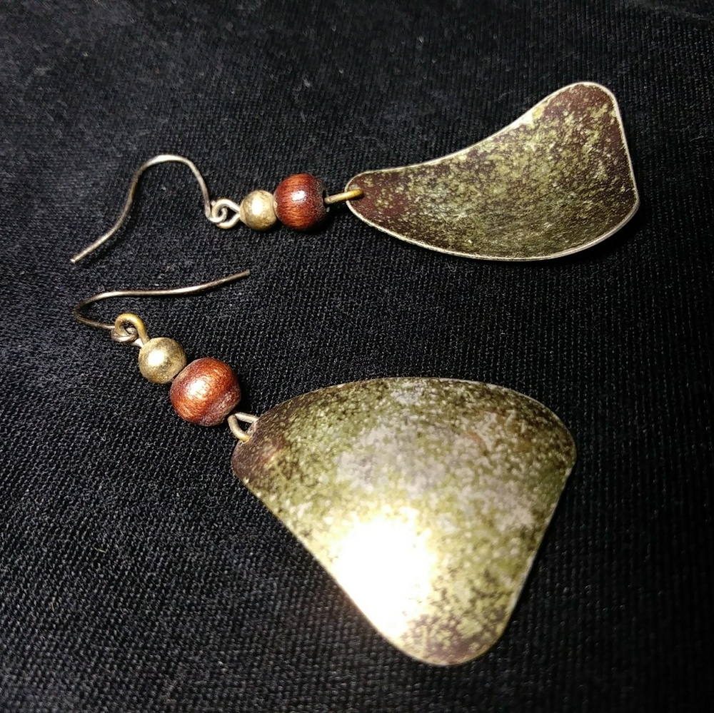 Vintage Wood & Metal Earrings